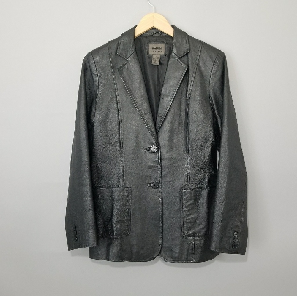 John Paul Richard Black Leather Button Blazer Sz 6